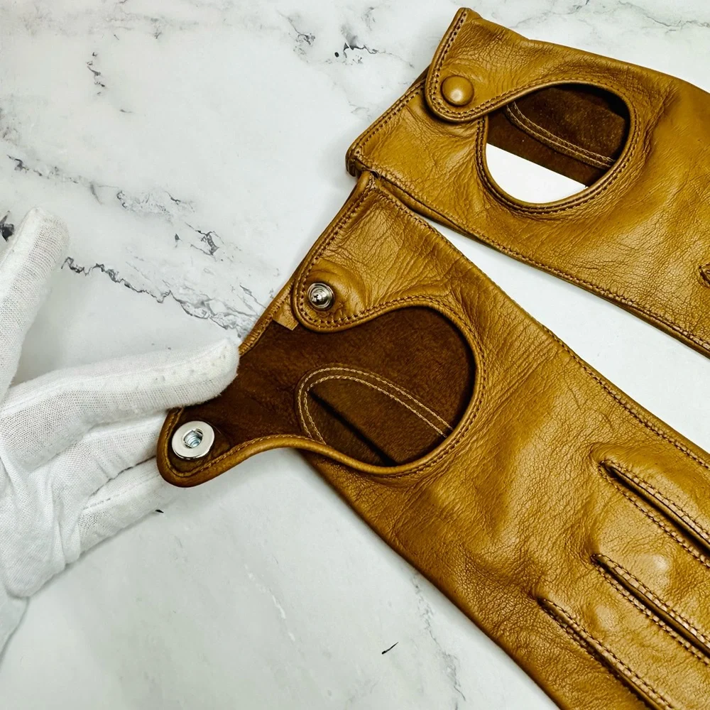 NEW! Seymoure Camel Italian Leather Original Washable Driver Gloves
